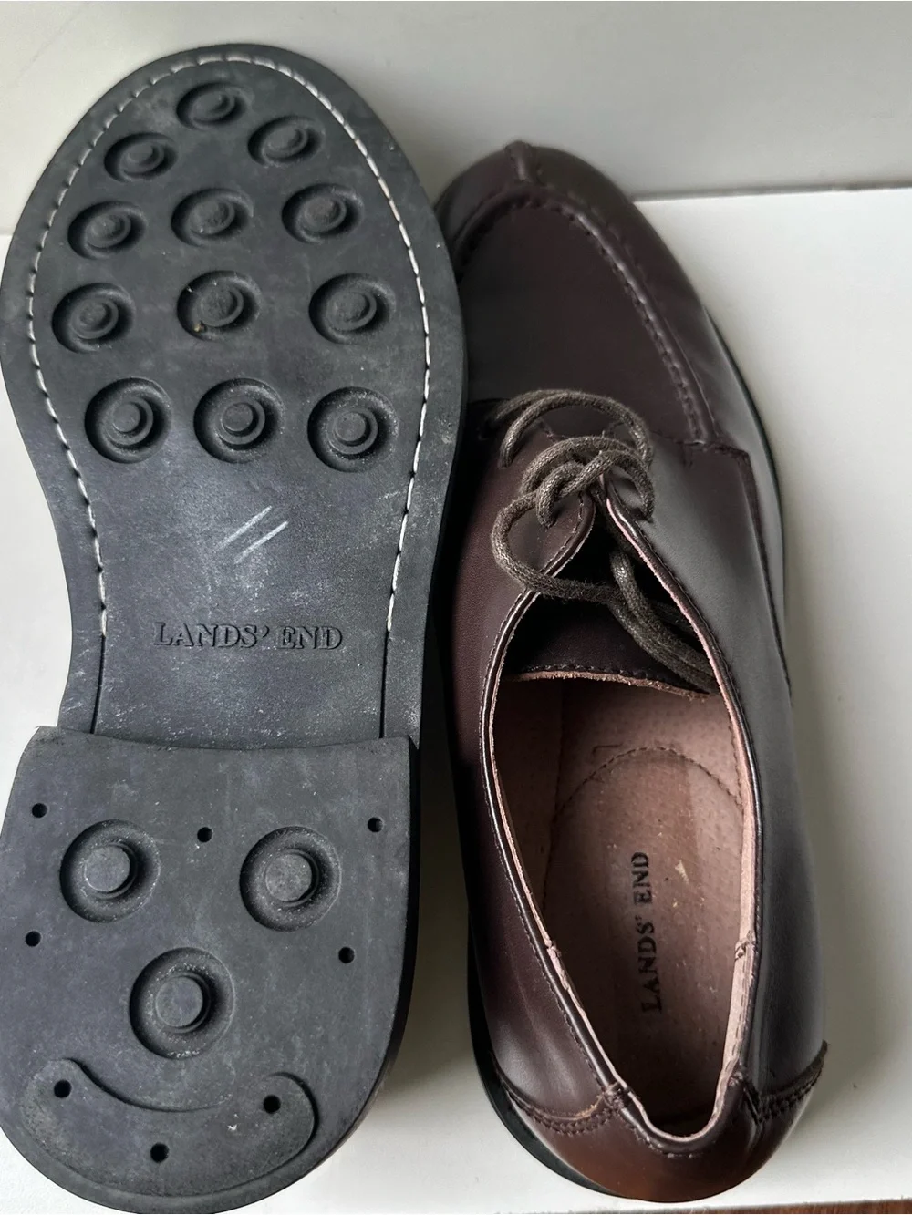 Lands' End Men's Brown Leather Lace-Up Moc Toe Oxford Dress Shoes Size 8D
